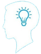 bright blue background with white head and idea lightbulb icon